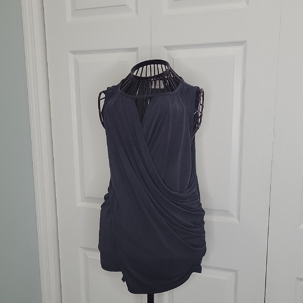 Deletta Elegant Black Draped Sleeveless Top SUZE XS